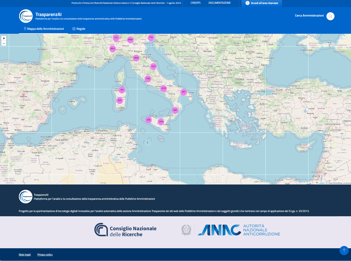 Menù Utente - Mappa delle Amministrazioni