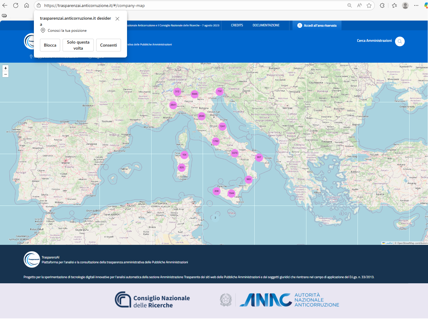Menù Utente - Mappa delle Amministrazioni